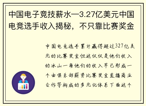中国电子竞技薪水—3.27亿美元中国电竞选手收入揭秘，不只靠比赛奖金